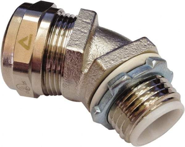 Anaconda Sealtite - 3/8" Trade, Nickel Plated Brass Threaded Angled Liquidtight Conduit Connector - Partially Insulated - Best Tool & Supply