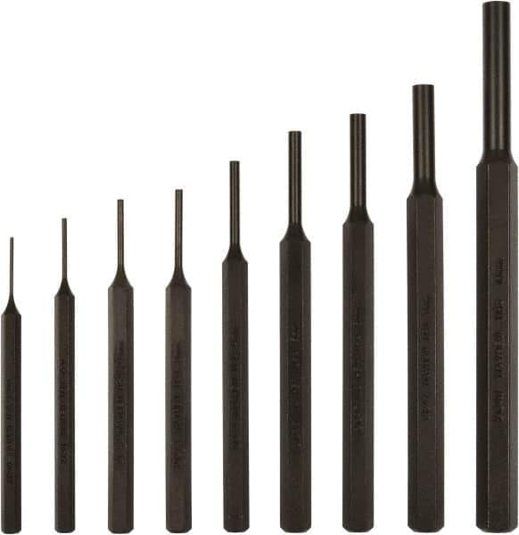 Mayhew - 9 Piece, 1.5 to 10mm, Pin Punch Set - Hex Shank, Steel, Comes in Kit Bag - Best Tool & Supply