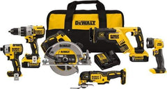 DeWALT - 20 Volt Cordless Tool Combination Kit - Includes 1/2" Brushless Hammerdrill, 1/4" Brushless Impact Driver, Brushless Reciprocating Saw, 7-1/2" Brushless Circular Saw, Oscillating Tool & LED Worklight, Lithium-Ion Battery Included - Best Tool & Supply