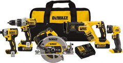 DeWALT - 20 Volt Cordless Tool Combination Kit - Includes 1/2" Brushless Hammerdrill, 1/4" Brushless Impact Driver, Brushless Reciprocating Saw, 7-1/2" Brushless Circular Saw & LED Worklight, Lithium-Ion Battery Included - Best Tool & Supply