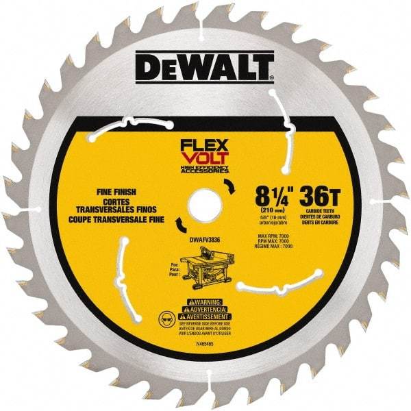 DeWALT - 8-1/4" Diam, 15.88mm Arbor Hole Diam, 36 Tooth Wet & Dry Cut Saw Blade - Steel, Smooth Action, Standard Round Arbor - Best Tool & Supply