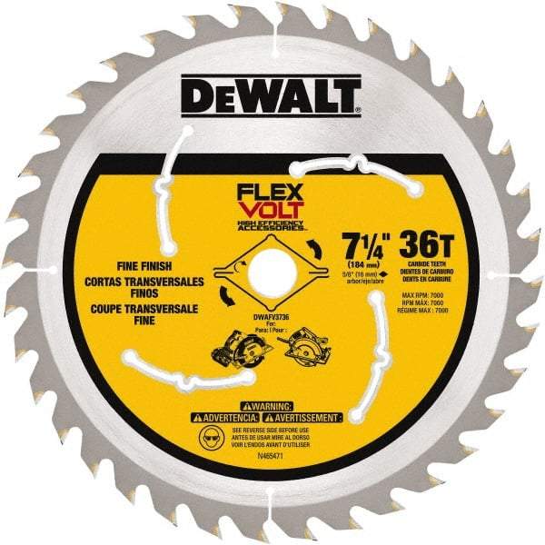 DeWALT - 7-1/4" Diam, 15.88mm Arbor Hole Diam, 36 Tooth Wet & Dry Cut Saw Blade - Steel, Smooth Action, Standard Round Arbor - Best Tool & Supply