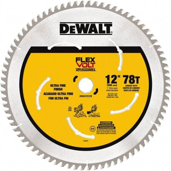 DeWALT - 12" Diam, 1" Arbor Hole Diam, 78 Tooth Wet & Dry Cut Saw Blade - Steel, Smooth Action, Standard Round Arbor - Best Tool & Supply