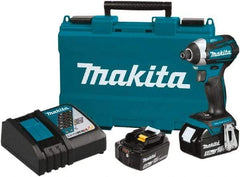 Makita - 18 Volt, 1/4" Drive, 1,550 In/Lb Torque, Cordless Impact Driver - Pistol Grip Handle, 3600 RPM, 2 Lithium-Ion Batteries Included - Best Tool & Supply