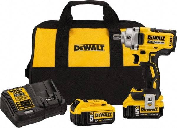 DeWALT - 1/2" Drive 20 Volt Mid-Handle Cordless Impact Wrench & Ratchet - 2,000 RPM, 0 to 3,100 BPM, 330 Ft/Lb Torque, 2 Lithium-Ion Batteries Included - Best Tool & Supply