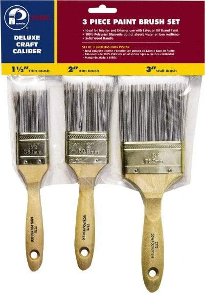 Premier Paint Roller - 1-1/2, 2 & 3" Flat Polyester General Purpose Paint Brush Set - 2-1/4 & 2-1/2 & 3" Bristle Length, 6 & 6-1/2" Wood Beavertail Handle - Best Tool & Supply