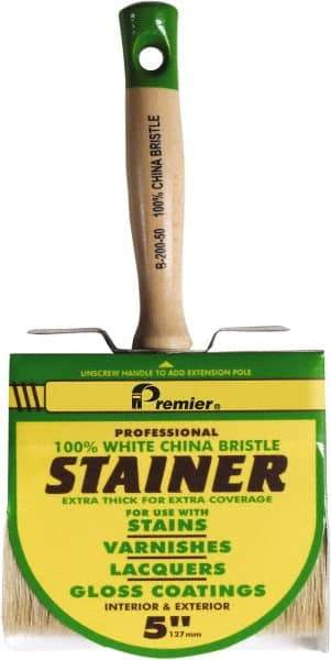 Premier Paint Roller - 5" Flat White China Bristle Stainer Brush - 3" Bristle Length, 5-1/4" Wood Threaded Wood Handle - Best Tool & Supply