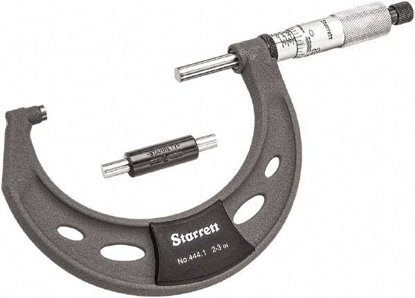 Starrett - 2 to 3" Range, 0.0001" Graduation, Mechanical Outside Micrometer - Ratchet Thimble, 1-3/4" Throat Depth, Accurate to 0.0001" - Best Tool & Supply