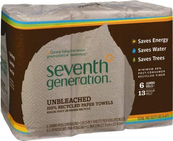 Seventh Generation - Perforated Roll of 2 Ply Brown Paper Towels - 11" Wide, No Added Dyes or Fragrances, Unbleached, 100% Recycled - Best Tool & Supply