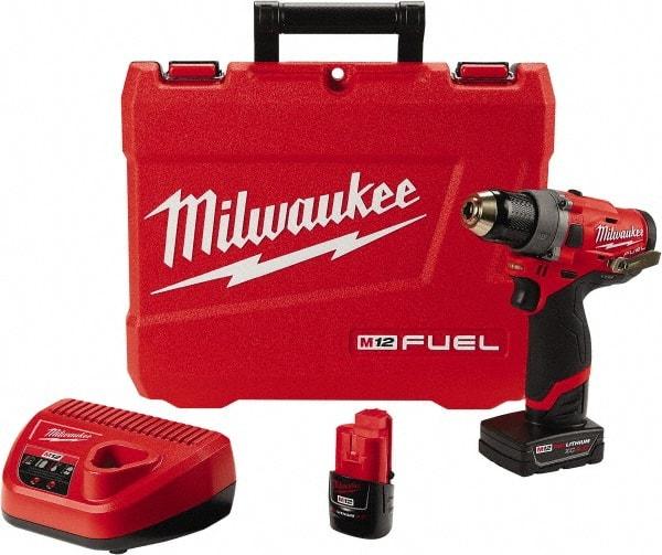 Milwaukee Tool - 12 Volt 1/2" Chuck Pistol Grip Handle Cordless Drill - 0-1700 RPM, Keyless Chuck, Reversible, 2 Lithium-Ion Batteries Included - Best Tool & Supply