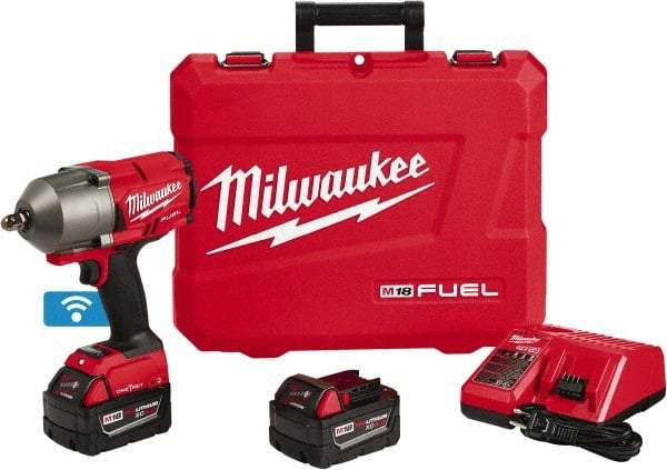 Milwaukee Tool - 1/2" Drive 18 Volt Pistol Grip Cordless Impact Wrench & Ratchet - 1,800 RPM, 0 to 2,400 BPM, 1,100 Ft/Lb Torque, 2 Lithium-Ion Batteries Included - Best Tool & Supply