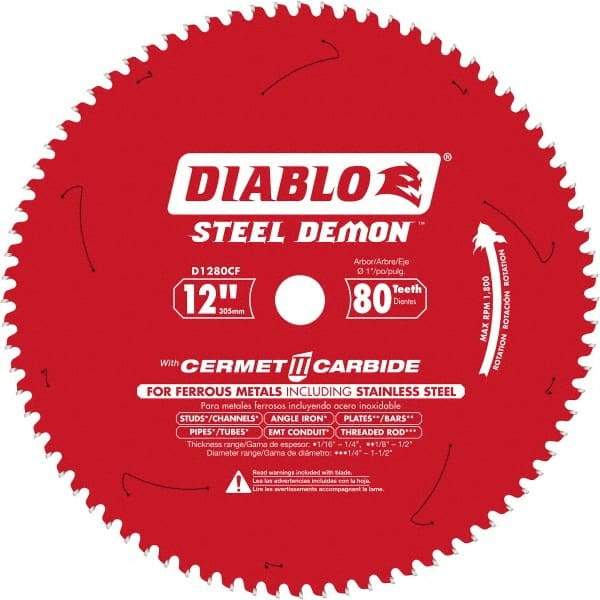 Freud - 12" Blade Diam, 80 Teeth, Carbide-Tipped Cold Saw Blade - 1" Arbor Hole Diam, 0.071" Blade Thickness - Best Tool & Supply