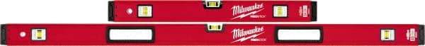 Milwaukee Tool - 24" & 48" Long 6 Vial Box Beam Level - Aluminum, Red, 2 Level & 4 Plumb Vials - Best Tool & Supply