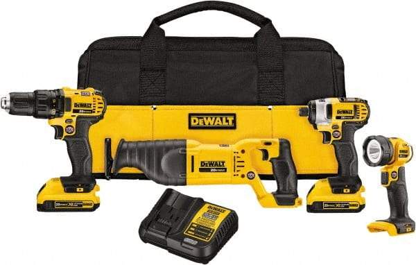 DeWALT - 20 Volt Cordless Tool Combination Kit - Includes 1/2" Drill/Driver, 1/4" Impact Driver, Reciprocating Saw & LED Worklight, Lithium-Ion Battery Included - Best Tool & Supply