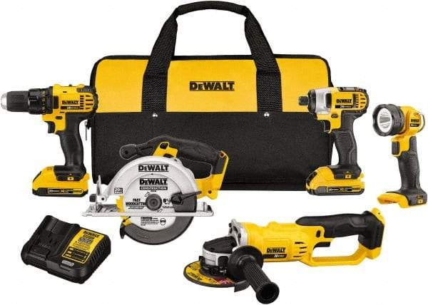 DeWALT - 20 Volt Cordless Tool Combination Kit - Includes 1/2" Compact Drill/Driver, 1/4" Impact Driver, Cut-off Tool/Grinder, 6-1/2 Circular Saw & LED Worklight, Lithium-Ion Battery Included - Best Tool & Supply