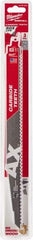 Milwaukee Tool - 12" Long x 1" Thick, Carbide Reciprocating Saw Blade - Tapered Profile, 7 TPI, Toothed Edge, Universal Shank - Best Tool & Supply