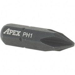 Apex - #1, Insert Phillips Impact Driver Screwdriver Bit - 1/4" Drive, 1" OAL - Best Tool & Supply