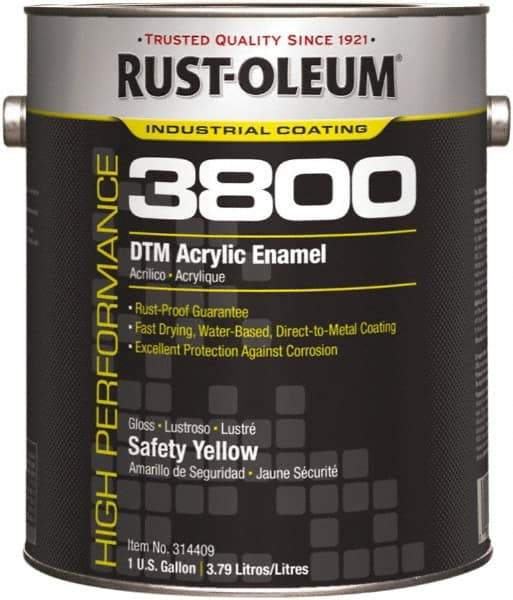 Rust-Oleum - 1 Gal Safety Yellow Gloss Finish Acrylic Enamel Paint - 150 to 270 Sq Ft per Gal, Interior/Exterior, Direct to Metal - Best Tool & Supply