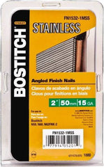 Stanley Bostitch - 15 Gauge 0.07" Shank Diam 1-1/2" Long Finishing Nails for Power Nailers - Stainless Steel, Smooth Shank, Angled Stick Adhesive Collation, Round Head, Chisel Point - Best Tool & Supply