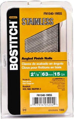 Stanley Bostitch - 15 Gauge 0.07" Shank Diam 2-1/2" Long Finishing Nails for Power Nailers - Stainless Steel, Smooth Shank, Angled Stick Adhesive Collation, Round Head, Chisel Point - Best Tool & Supply