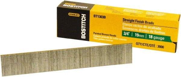 Stanley Bostitch - 18 Gauge 0.05" Shank Diam 3/4" Long Brad Nails for Power Nailers - Steel, Bright Finish, Ring Shank, Straight Stick Adhesive Collation, Brad Head, Chisel Point - Best Tool & Supply