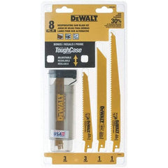 DeWALT - 8 Pieces, 6" to 9" Long x 0.04" to 0.06" Thickness, Bi-Metal Reciprocating Saw Blade Set - Straight Profile, 6 to 18 Teeth, Toothed Edge - Best Tool & Supply