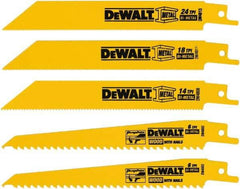 DeWALT - 5 Pieces, 6" Long x 0.04" Thickness, Bi-Metal Reciprocating Saw Blade Set - Straight Profile, 6 to 18 Teeth, Toothed Edge - Best Tool & Supply