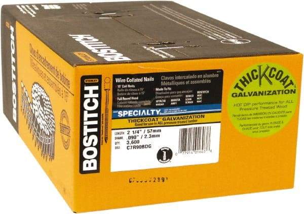 Stanley Bostitch - 13 Gauge 2-3/16" Long Siding Nails for Power Nailers - Steel, Galvanized Finish, Ring Shank, Coil Wire Collation, Round Head, Blunt Diamond Point - Best Tool & Supply