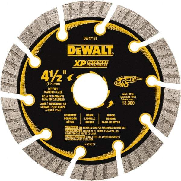 DeWALT - 4-1/2" Diam, 5/8" Arbor Hole Diam, 10 Tooth Wet & Dry Cut Saw Blade - Diamond Matrix, Fast Cutting Action, Standard Round Arbor - Best Tool & Supply