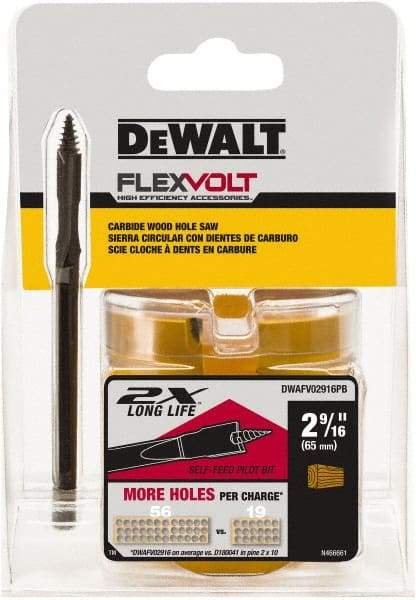 DeWALT - 2-9/16" Diam, 2" Cutting Depth, Hole Saw - Carbide-Tipped Saw, Toothed Edge - Best Tool & Supply