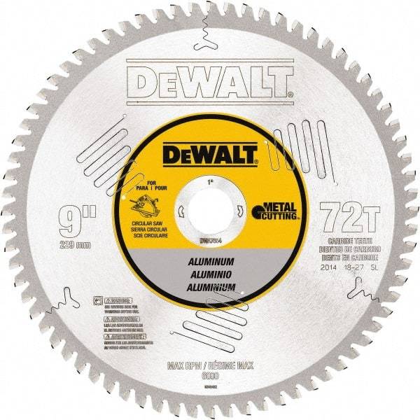 DeWALT - 9" Diam, 1" Arbor Hole Diam, 72 Tooth Wet & Dry Cut Saw Blade - Steel, Crosscutting Action, Standard Round Arbor - Best Tool & Supply