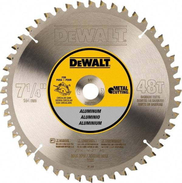 DeWALT - 7-1/4" Diam, 5/8" Arbor Hole Diam, 48 Tooth Wet & Dry Cut Saw Blade - Steel, Crosscutting Action, Standard Round Arbor - Best Tool & Supply