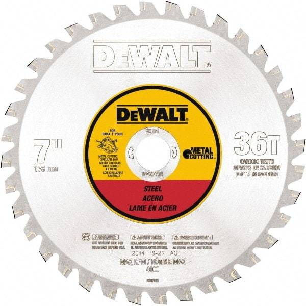 DeWALT - 7" Diam, 25/32" Arbor Hole Diam, 36 Tooth Wet & Dry Cut Saw Blade - Steel, Crosscutting Action, Standard Round Arbor - Best Tool & Supply