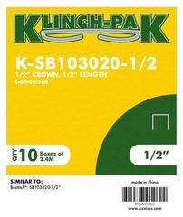 Klinch-Pak - 1/2" Long x 1/2" Wide, 0 Gauge Narrow Crown Construction Staple - Steel, Galvanized Finish, Chisel Point - Best Tool & Supply