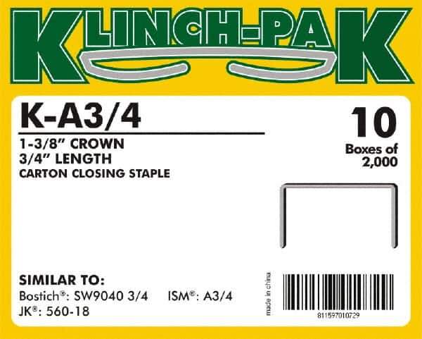 Klinch-Pak - 3/4" Long x 1-3/8" Wide, 0 Gauge Wide Crown Construction Staple - Steel, Copper Finish, Chisel Point - Best Tool & Supply