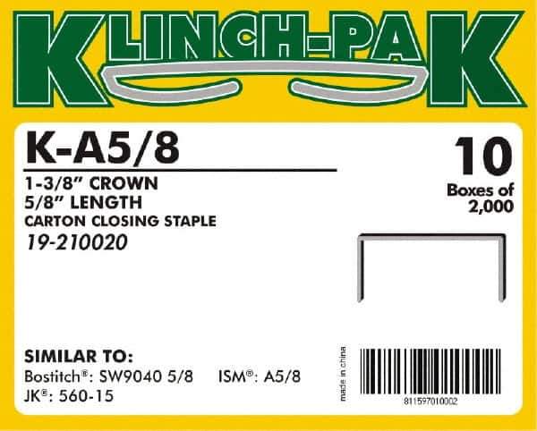 Klinch-Pak - 5/8" Long x 1-3/8" Wide, 0 Gauge Wide Crown Construction Staple - Steel, Copper Finish, Chisel Point - Best Tool & Supply