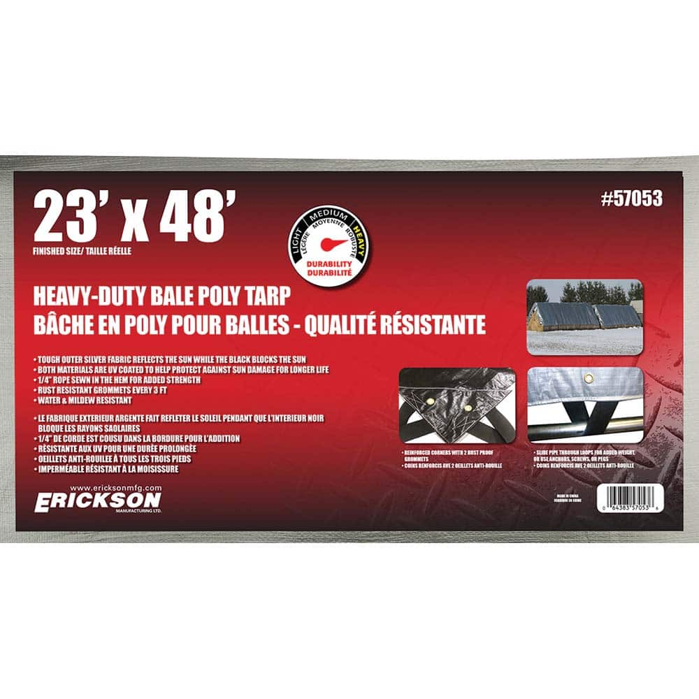 Erickson Manufacturing - Tarps & Dust Covers; Material: Polyethylene ; Width (Feet): 23.00 ; Grommet: Yes ; Color: Silver ; Length: 48 - Exact Industrial Supply