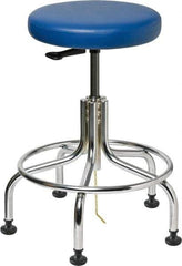 Bevco - 22" Wide x 22" Deep x 19 to 24" High, Steel Base, Versa ESD Backless Adjustable Height Swivel Stool with Chrome Steel Base - Vinyl Seat, Blue, Footring, Mushroom Glides - Best Tool & Supply