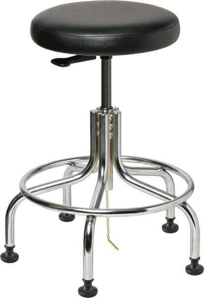 Bevco - 22" Wide x 22" Deep x 19 to 24" High, Steel Base, Versa ESD Backless Adjustable Height Swivel Stool with Chrome Steel Base - Vinyl Seat, Black, Footring, Mushroom Glides - Best Tool & Supply