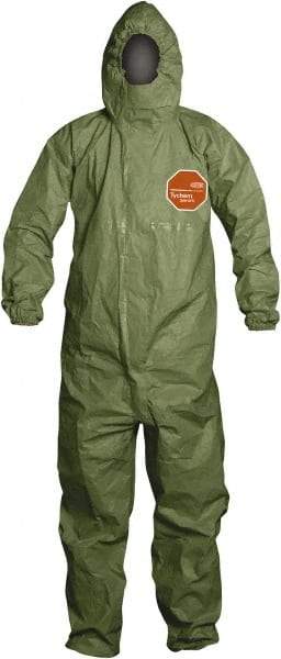 Dupont - Size 4XL Hazmat Chemical Resistant General Purpose Coveralls - Green, Zipper Closure, Elastic Cuffs, Elastic Ankles, Taped Seams - Best Tool & Supply