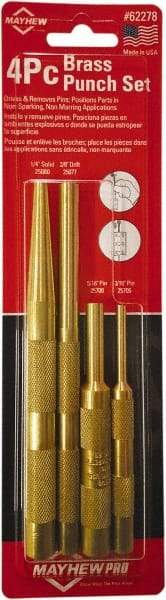 Mayhew - 4 Piece, 3/16 to 3/8", Assorted Brass Punch Kit - Round Shank, Brass, Comes in Carded - Best Tool & Supply