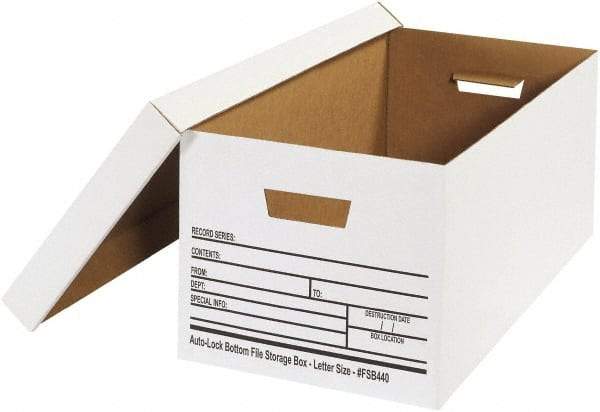 Made in USA - 1 Compartment, 12" Wide x 24" Deep, File Storage Boxes - Corrugated Cardboard, White - Best Tool & Supply