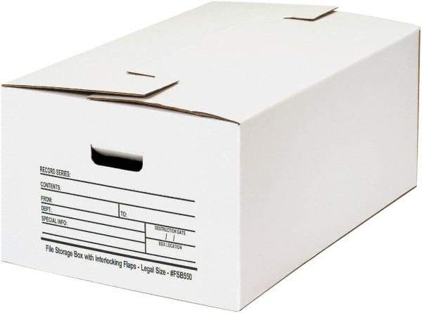 Made in USA - 1 Compartment, 15" Wide x 24" Deep, File Storage Boxes - Corrugated Cardboard, White - Best Tool & Supply