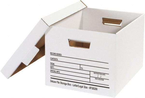 Made in USA - 1 Compartment, 12" Wide x 15" Deep, File Storage Boxes - Corrugated Cardboard, White - Best Tool & Supply