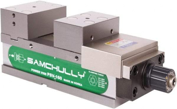 Samchully - 160mm Jaw Width, 160mm Jaw Opening Capacity, Horizontal Stationary Machine Vise - Manual Operation, 1 Station, 455.5mm Long x 58.4mm Deep, 60mm Jaw Height, Alloy Steel - Best Tool & Supply