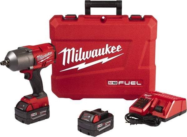 Milwaukee Tool - 1/2" Drive 18 Volt Pistol Grip Cordless Impact Wrench & Ratchet - 1,800 RPM, 0 to 2,400 BPM, 750 Ft/Lb Torque, 2 Lithium-Ion Batteries Included - Best Tool & Supply