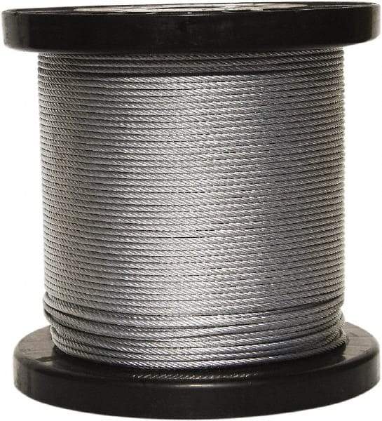 Loos & Co. - 250' Long, 3/16" x 3/16" Diam, Galvanized Wire Rope - 4,200 Lb Breaking Strength, 7 x 19 - Best Tool & Supply