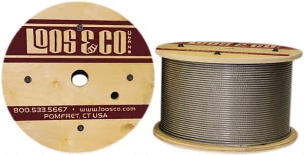 Loos & Co. - 3/16" x 3/32" Diam, Stainless Steel Wire Rope - 920 Lb Breaking Strength, 7 x 7, Vinyl Coating - Best Tool & Supply