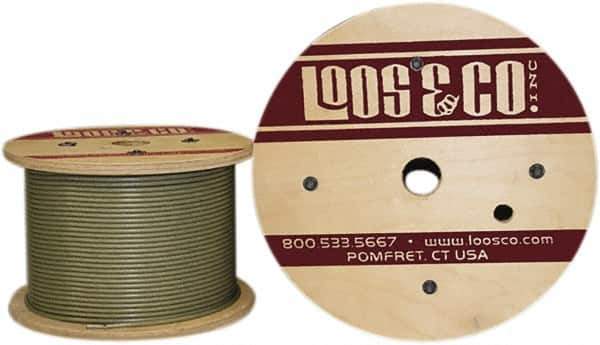 Loos & Co. - 250' Long, 1/8" x 3/32" Diam, Galvanized Steel Wire Rope - 920 Lb Breaking Strength, 7 x 7, Nylon Coating - Best Tool & Supply