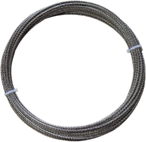 Loos & Co. - 50' Long, 1/4" x 1/4" Diam, Stainless Steel Wire Rope - 6,100 Lb Breaking Strength, 7 x 7 - Best Tool & Supply